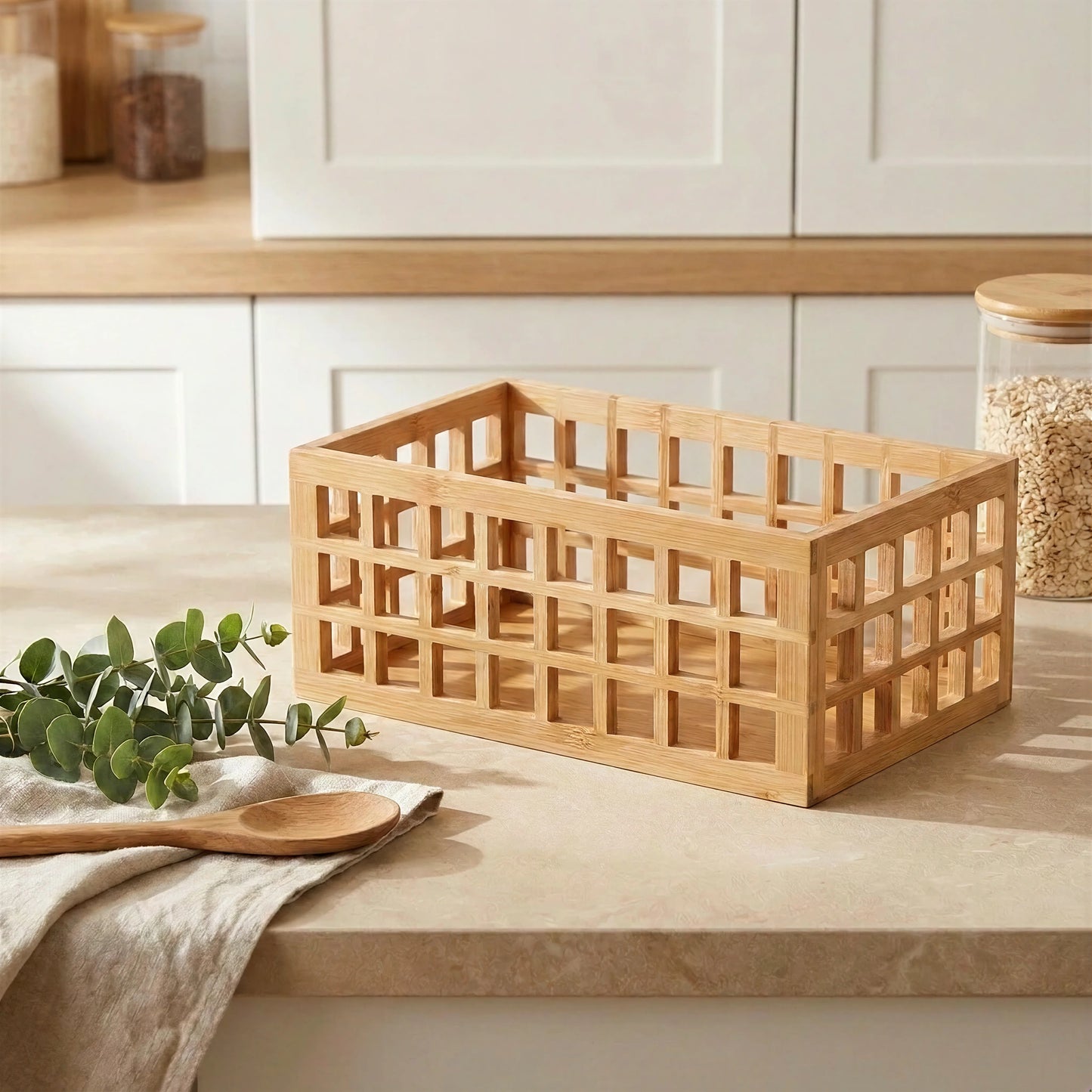 Bamboo Perforated Storage Basket – Large