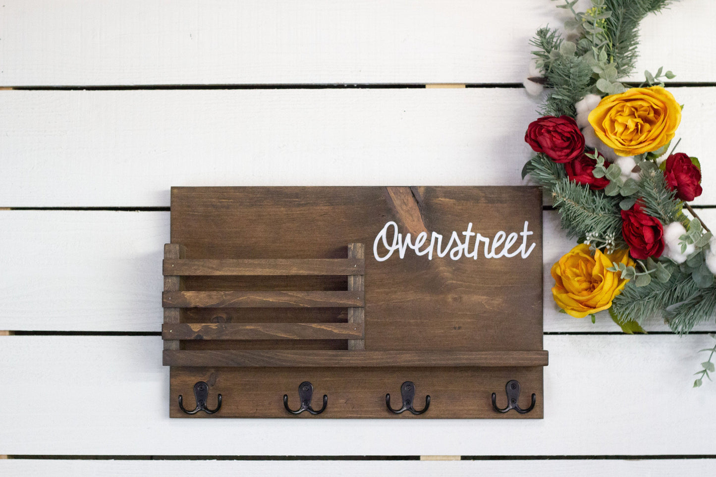 Medium Sized Mail Holder with Shelf and Key Hooks