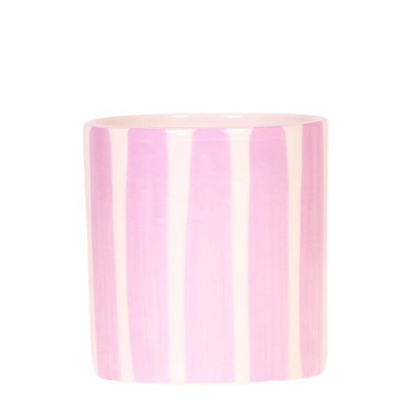 Painted Stripe Blumentopf Rosa Ø9cm – Keramiktopf im Streifenmuster – Pflanzentopf im Mediterranean Sunset Design