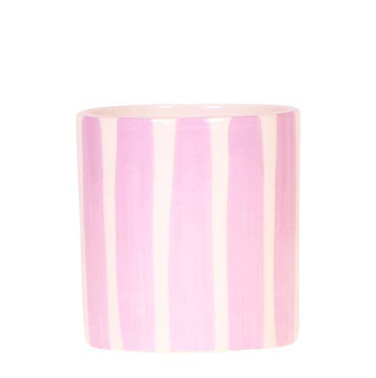 Painted Stripe Blumentopf Rosa Ø9cm – Keramiktopf im Streifenmuster – Pflanzentopf im Mediterranean Sunset Design