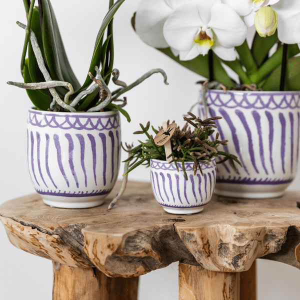 Topf Granada Flieder – Ø9cm – Keramik Blumentopf im mediterranen Stil – Hochglänzender Dekotopf für Zimmerpflanzen, Sukkulenten & Kräuter