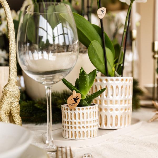 Mosaic Decorative Pot – Ø9cm – Elegant Flower Pot with Golden Mosaic Details – Planter for Succulents & Small Plants